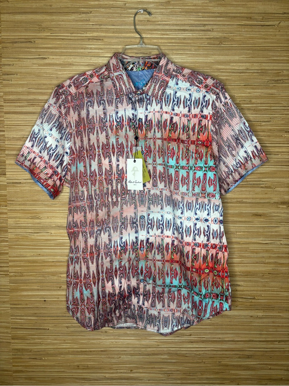 Robert Graham High Times Stretch Short Sleeve Woven Button Down Shirt Sz L NWT